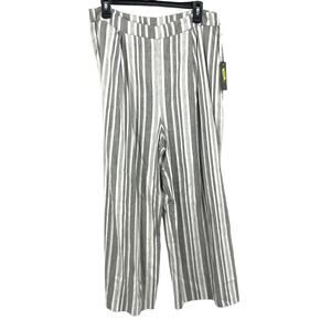 Vince Camuto Gray White Striped Linen Blend Wide Leg Pants Size 14 New